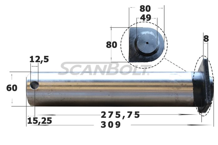 60x309 mm. Bolt uten smøring